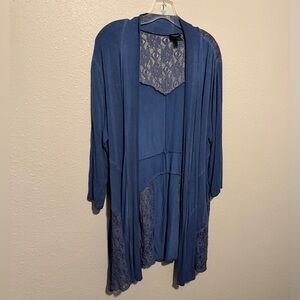 Lavanya Women’s 3X Blue Lace Women's Coverup Blouse cottagecore coastal grandma